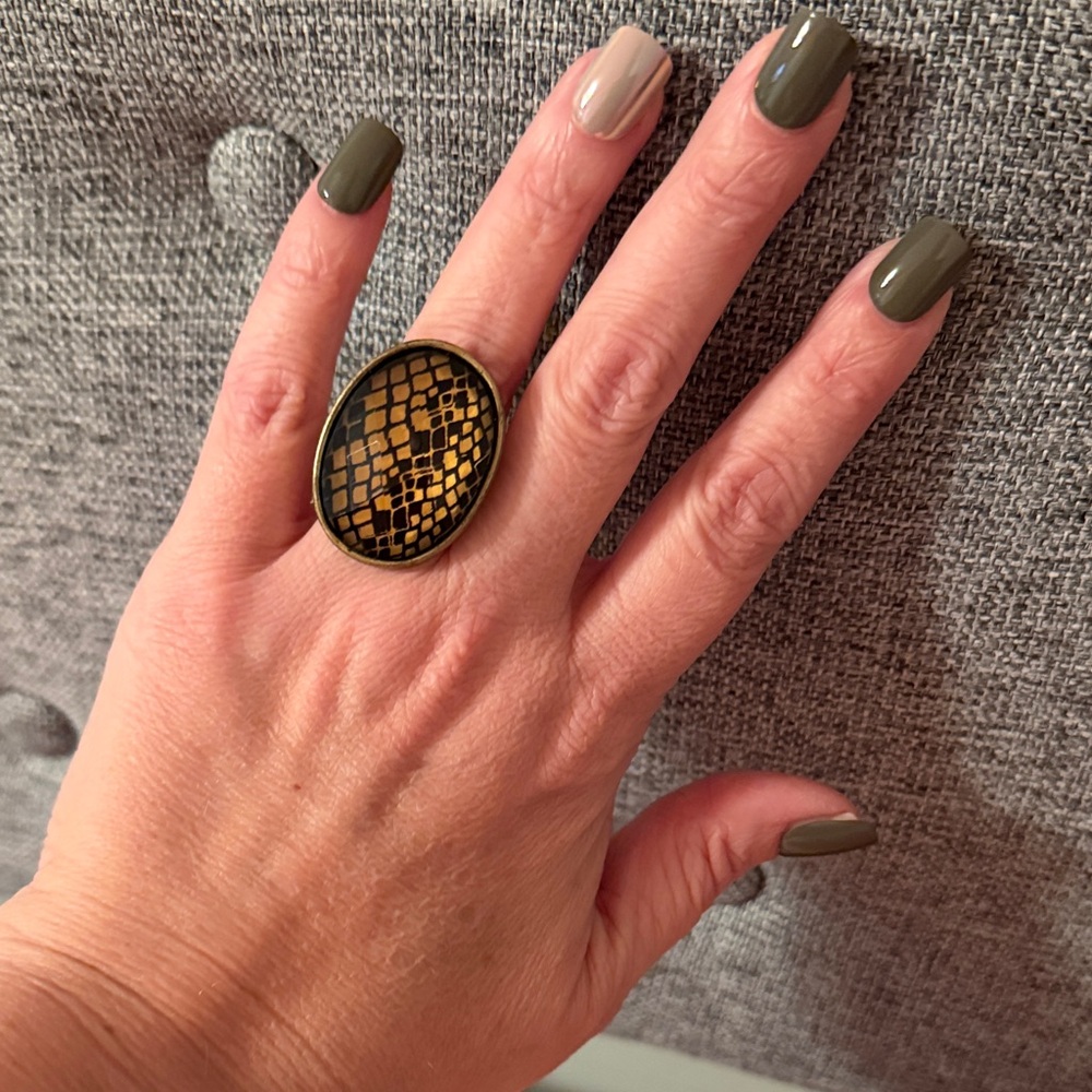 Gold and Black Statement Ring Size 5.5